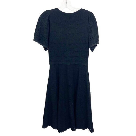 Kate Spade New York Black Pointelle Knit Scalloped Hem Midi Dress - Size XS - Picture 2 of 8